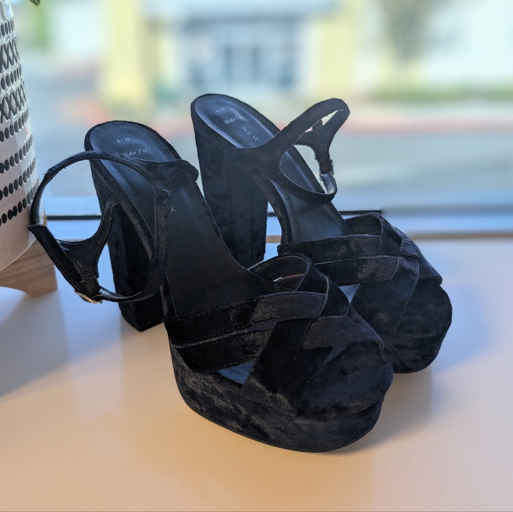 ASOS Wide Fit Blue Velvet Platforms